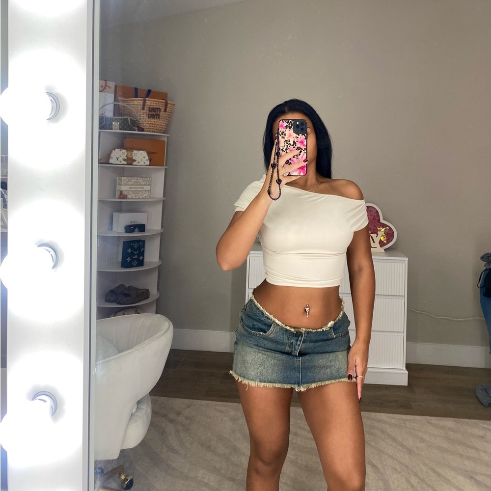 Edikted Levana Distressed Denim Mini Skirt